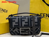 Fendi Mini Baguette Grey Houndstooth Wool Bag with FF Embroidery Replica