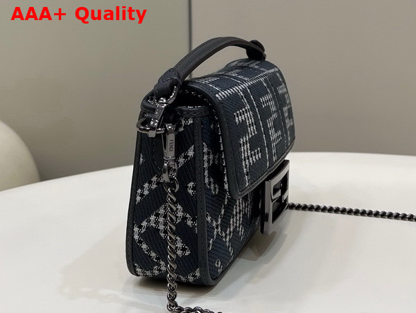 Fendi Mini Baguette Grey Houndstooth Wool Bag with FF Embroidery Replica