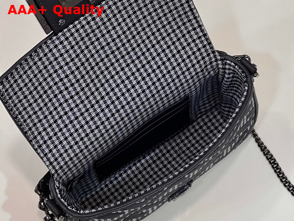 Fendi Mini Baguette Grey Houndstooth Wool Bag with FF Embroidery Replica