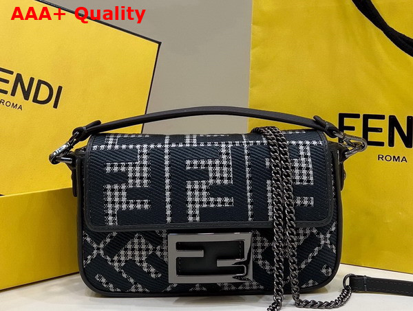 Fendi Mini Baguette Grey Houndstooth Wool Bag with FF Embroidery Replica