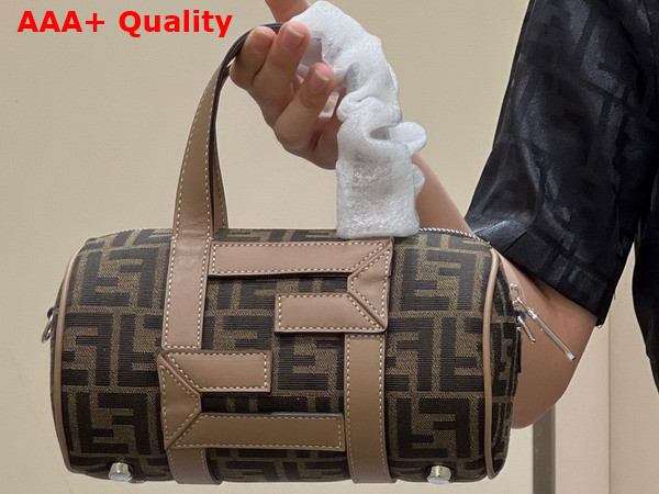 Fendi Mini Bowling Bag Made of Fabric with Jacquard FF Motif and Beige Leather Replica