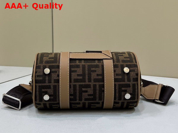 Fendi Mini Bowling Bag Made of Fabric with Jacquard FF Motif and Beige Leather Replica