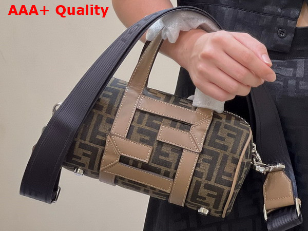 Fendi Mini Bowling Bag Made of Fabric with Jacquard FF Motif and Beige Leather Replica