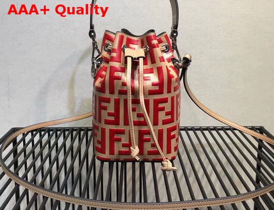 Fendi Mini Mon Tresor Bucket Bag in Beige with Red FF Pattern Replica