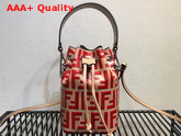 Fendi Mini Mon Tresor Bucket Bag in Beige with Red FF Pattern Replica
