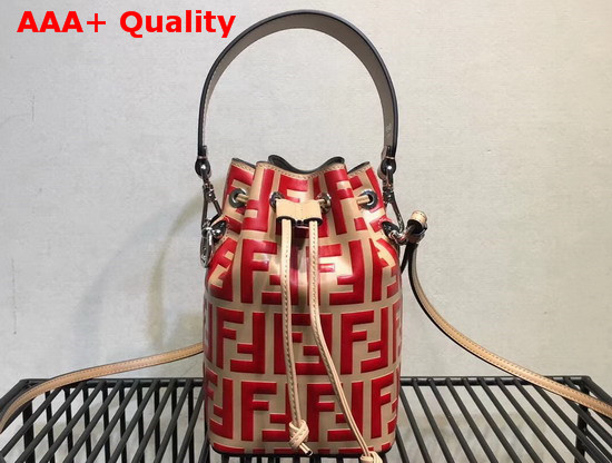 Fendi Mini Mon Tresor Bucket Bag in Beige with Red FF Pattern Replica