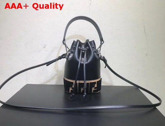 Fendi Mini Mon Tresor Bucket Bag in Black Calfskin with Contrasting FF Motif Replica