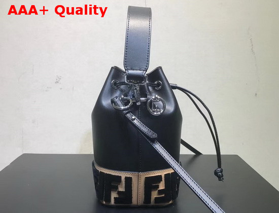Fendi Mini Mon Tresor Bucket Bag in Black Calfskin with Contrasting FF Motif Replica