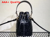 Fendi Mini Mon Tresor Bucket Bag in Black Calfskin with Raised Iconic FF Pattern Replica