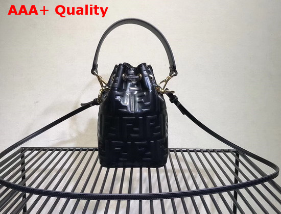 Fendi Mini Mon Tresor Bucket Bag in Black Calfskin with Raised Iconic FF Pattern Replica