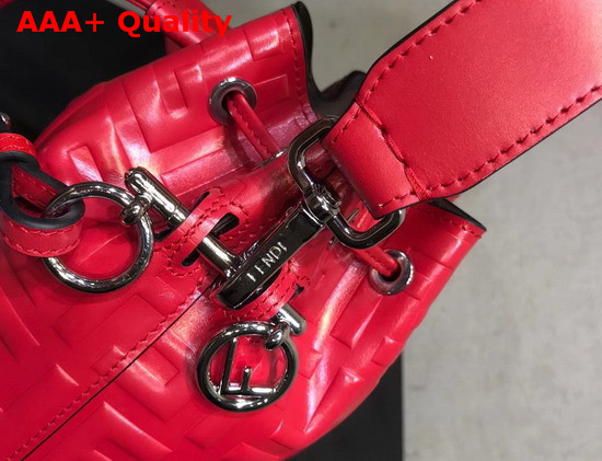 Fendi Mini Mon Tresor Bucket Bag in Red Calfskin with Raised FF Pattern Replica