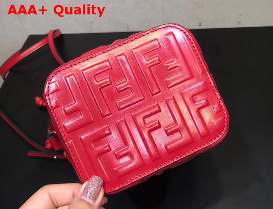 Fendi Mini Mon Tresor Bucket Bag in Red Calfskin with Raised FF Pattern Replica