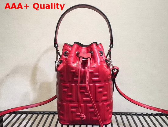 Fendi Mini Mon Tresor Bucket Bag in Red Calfskin with Raised FF Pattern Replica