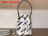 Fendi Mini Mon Tresor Bucket Bag in White Calfskin with All Over Fendi Logo Replica