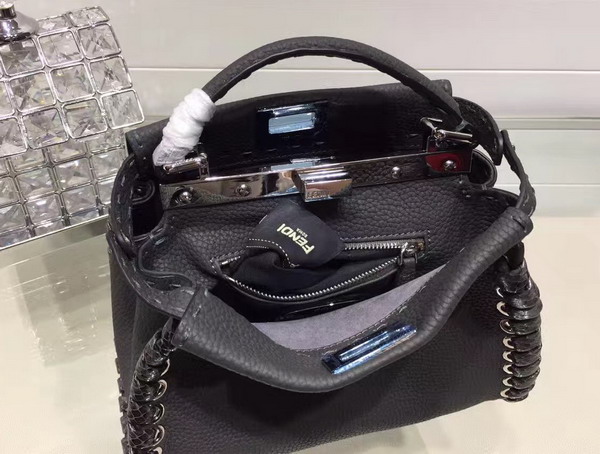 Fendi Mini Peekaboo Asphalt Grey Selleria Handbag Roman Leather For Sale