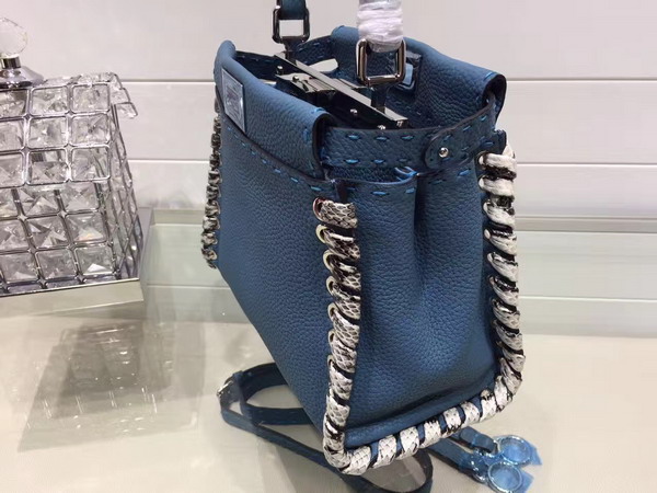 Fendi Mini Peekaboo Blue Selleria Handbag Roman Leather For Sale