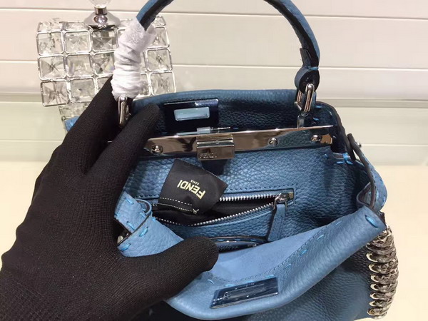 Fendi Mini Peekaboo Blue Selleria Handbag Roman Leather For Sale