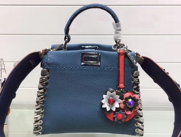 Fendi Mini Peekaboo Blue Selleria Handbag Roman Leather For Sale