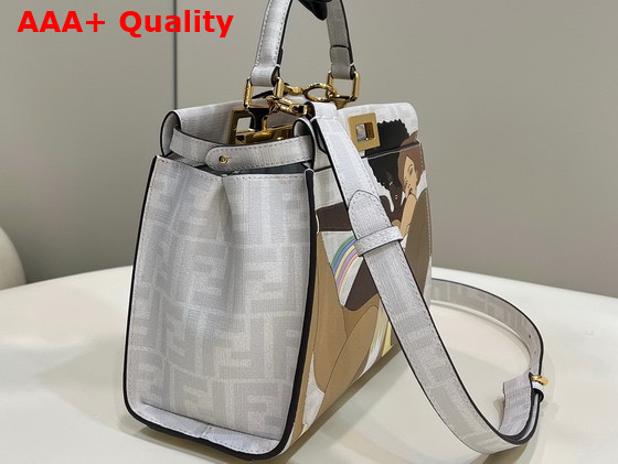 Fendi Mini Peekaboo FF White Glazed Fabric Bag with Inlay Replica