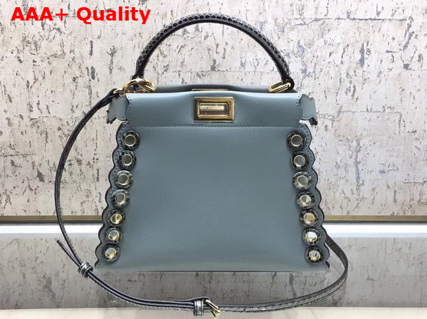 Fendi Mini Peekaboo Handbag in Light Blue Calf Leather with Python Handle and Grommets Replica