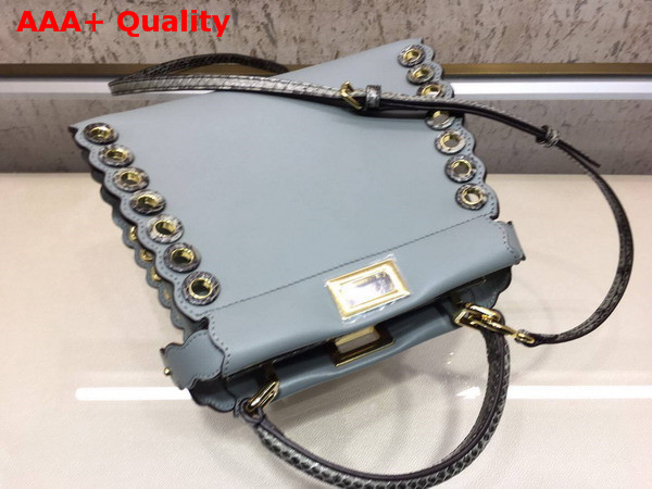 Fendi Mini Peekaboo Handbag in Light Blue Calf Leather with Python Handle and Grommets Replica