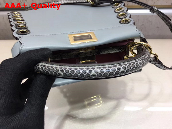 Fendi Mini Peekaboo Handbag in Light Blue Calf Leather with Python Handle and Grommets Replica
