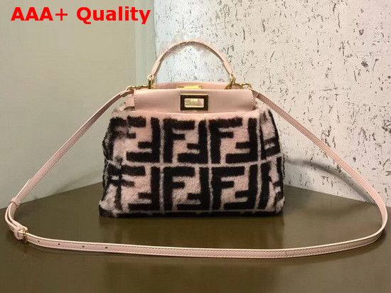 Fendi Mini Peekaboo Handbag in Pink Sheepskin with FF Motif Replica