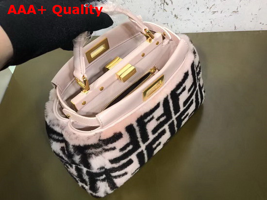 Fendi Mini Peekaboo Handbag in Pink Sheepskin with FF Motif Replica