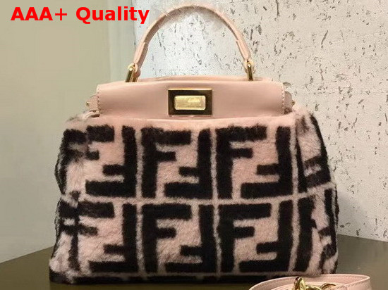 Fendi Mini Peekaboo Handbag in Pink Sheepskin with FF Motif Replica