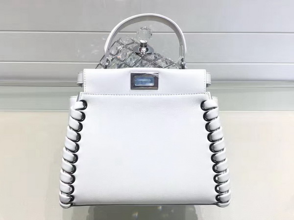 Fendi Mini Peekaboo Handbag in White Nappa Calf Leahter with Leather Weave For Sale