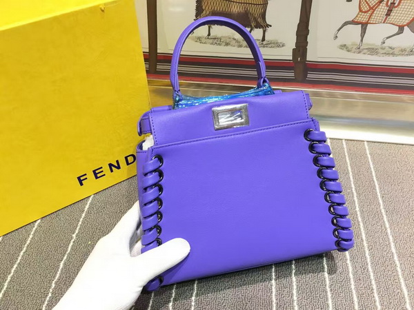 Fendi Mini Peekaboo Light Blue Leather Handbag With Weave for Sale