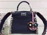 Fendi Mini Peekaboo Midnight Blue Selleria Handbag Roman Leather For Sale