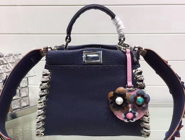 Fendi Mini Peekaboo Midnight Blue Selleria Handbag Roman Leather For Sale