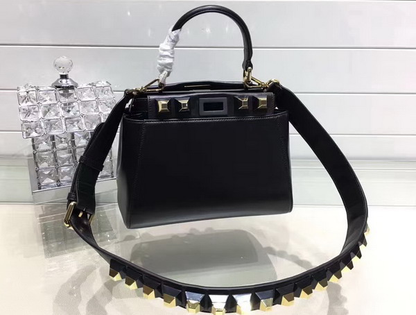 Fendi Mini Peekaboo Nappa Handbag with Studs Black For Sale