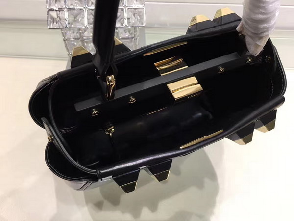 Fendi Mini Peekaboo Nappa Handbag with Studs Black For Sale