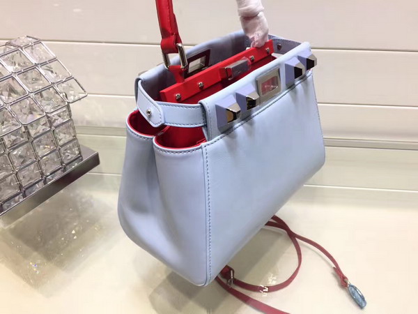 Fendi Mini Peekaboo Nappa Handbag with Studs Light Blue For Sale