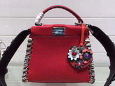 Fendi Mini Peekaboo Red Selleria Handbag Roman Leather For Sale