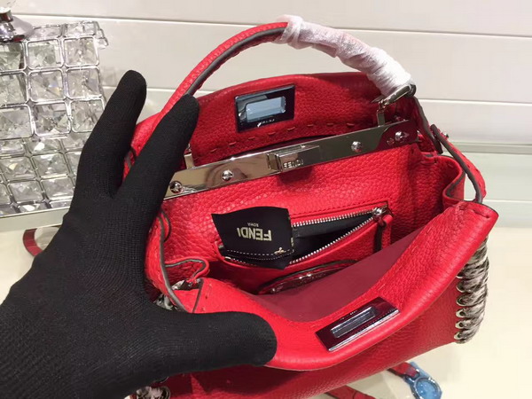 Fendi Mini Peekaboo Red Selleria Handbag Roman Leather For Sale