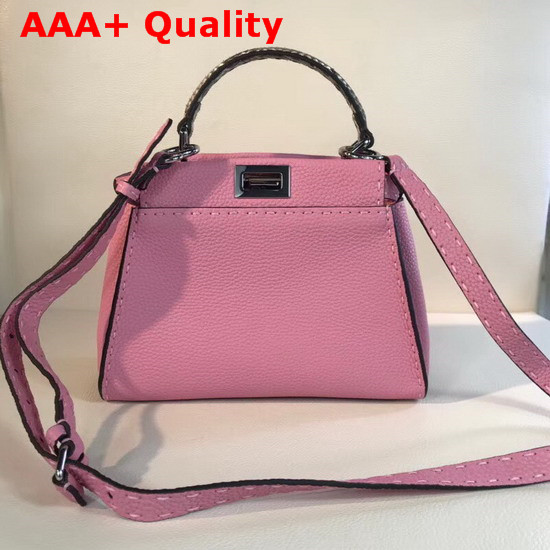 Fendi Mini Peekaboo Selleria Handbag with Python Details Prawn Pink Replica