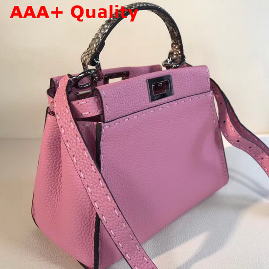 Fendi Mini Peekaboo Selleria Handbag with Python Details Prawn Pink Replica