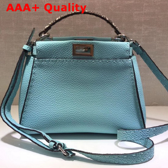 Fendi Mini Peekaboo Selleria Handbag with Python Details Turquoise Replica