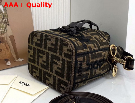 Fendi Mini Roma Amor Mon Tresor Bucket Bag Jacquard FF Logo Fabric Black Embroidered Logo Replica