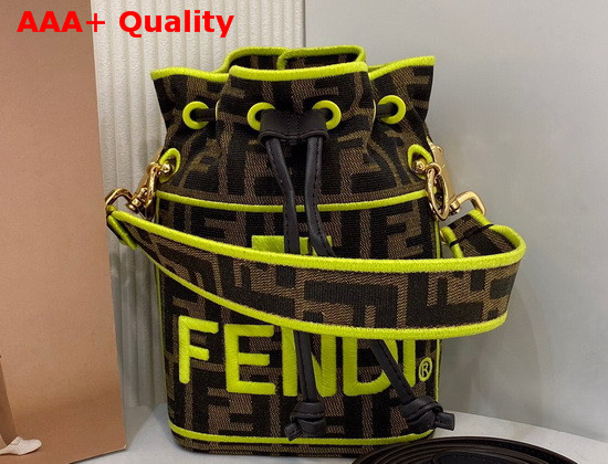 Fendi Mini Roma Amor Mon Tresor Bucket Bag Jacquard FF Logo Fabric Lemon Embroidered Logo Replica