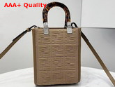 Fendi Mini Sunshine Shopper Bag Made of Beige Technical Mesh with 3D Texture FF Motif and Stiff Tortoiseshell Effect Plexiglass Handles Replica