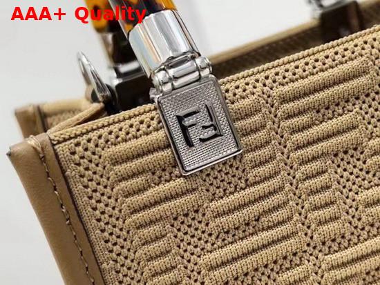 Fendi Mini Sunshine Shopper Bag Made of Beige Technical Mesh with 3D Texture FF Motif and Stiff Tortoiseshell Effect Plexiglass Handles Replica