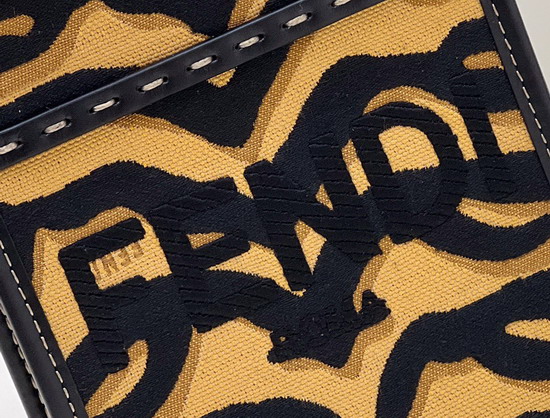 Fendi Mini Sunshine Shopper Bag Made of Jacquard Fabric Featuring the Tiger Motif in Black and Dark Yellow Replica