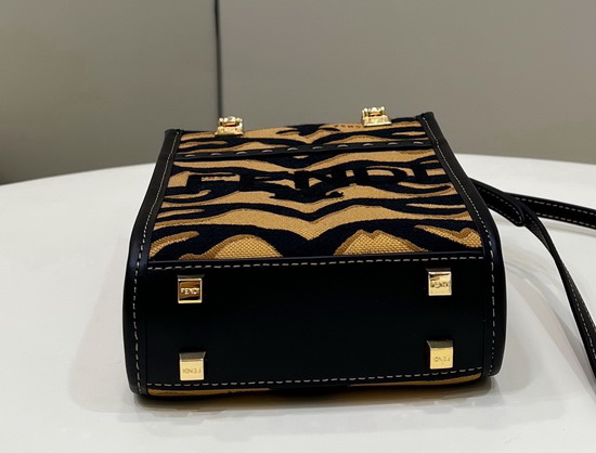 Fendi Mini Sunshine Shopper Bag Made of Jacquard Fabric Featuring the Tiger Motif in Black and Dark Yellow Replica