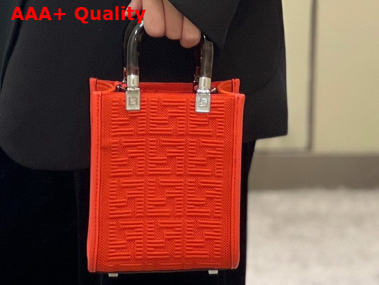 Fendi Mini Sunshine Shopper Bag Made of Red Technical Mesh with 3D Texture FF Motif and Stiff Tortoiseshell Effect Plexiglass Handles Replica