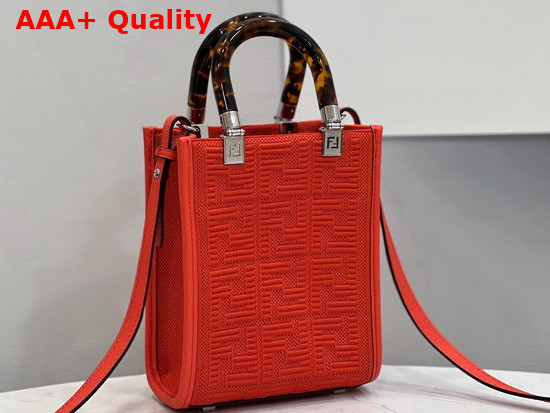 Fendi Mini Sunshine Shopper Bag Made of Red Technical Mesh with 3D Texture FF Motif and Stiff Tortoiseshell Effect Plexiglass Handles Replica