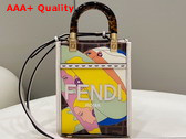 Fendi Mini Sunshine Shopper Bag in Fabric with FF Motif Multicolor Leather Hand Inlay and Embellished with Embossed FENDI Lettering Replica